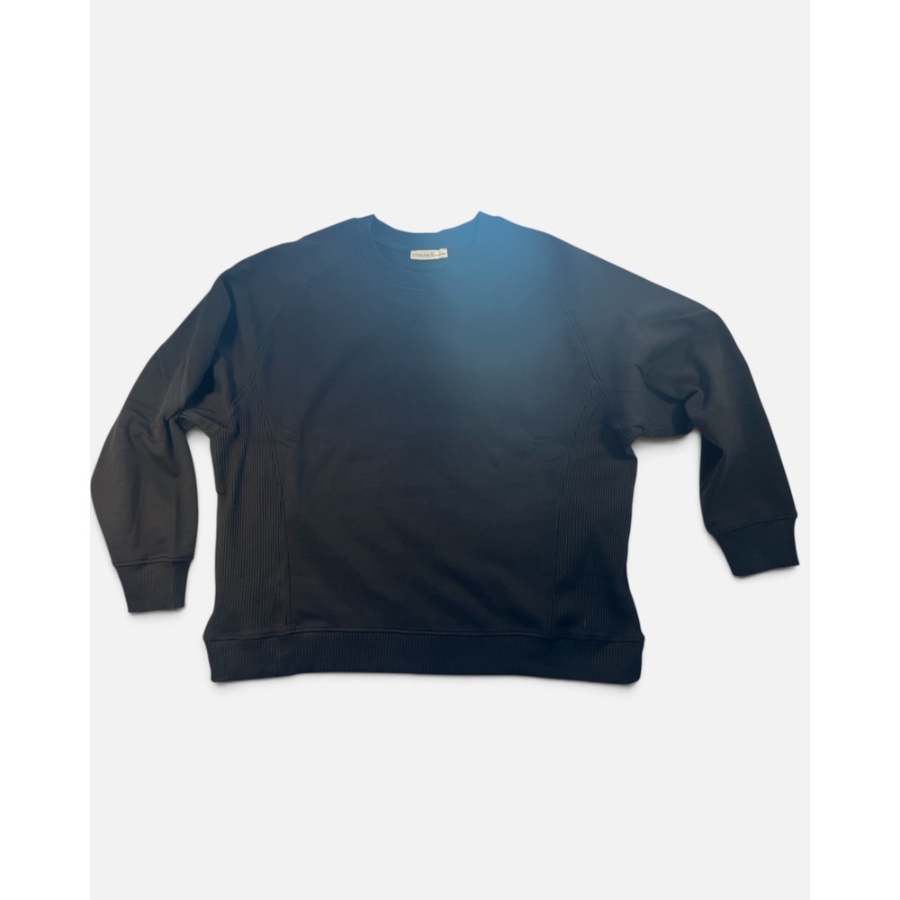 Zenana Women Plus 1X Black Ribbed Side Panel Crewneck Sweatshirt OT-5306X